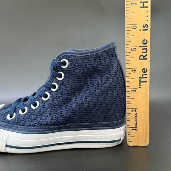 CONVERSE Chuck Taylor All Star Lux Blue Crochet Hidden Wedge Platform Sneakers 5 - Picture 9 of 16